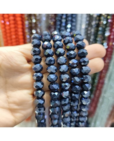 10mm İpe Dizili Kristal Boncuk Metalik Kaplama Janjanlı Lacivert - 10 Dizi