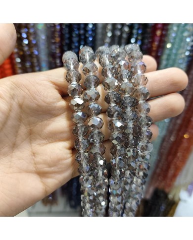 10mm İpe Dizili Kristal Boncuk Şeffaf Aynalı Gri - 10 Dizi