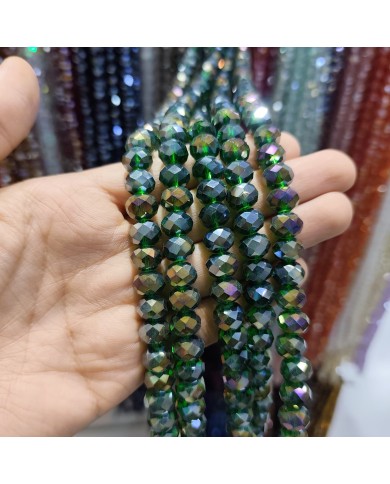 10mm İpe Dizili Kristal Boncuk Metalik Kaplama Janjanlı Yeşil - 10 Dizi