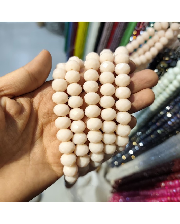 12mm İpe Dizili Kristal Boncuk Mat Toz Pembe - 1 Dizi