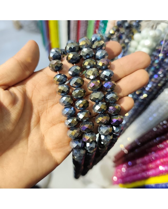 12mm İpe Dizili Kristal Boncuk Metalik Kaplama Lacivert - 1 Dizi