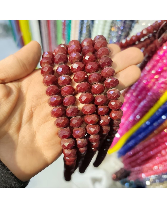 12mm İpe Dizili Kristal Boncuk Mat Bordo - 1 Dizi