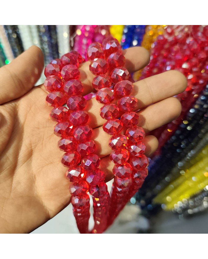 12mm İpe Dizili Kristal Boncuk Şeffaf Kırmızı - 1 Dizi