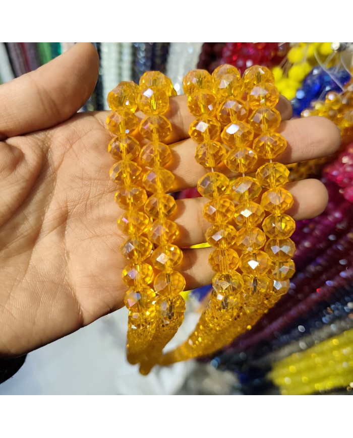 12mm İpe Dizili Kristal Boncuk Şeffaf Turuncu - 1 Dizi