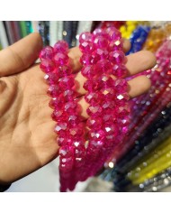 12mm İpe Dizili Kristal Boncuk Şeffaf Fuşya - 1 Dizi