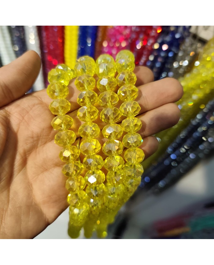 12mm İpe Dizili Kristal Boncuk Şeffaf Sarı - 1 Dizi