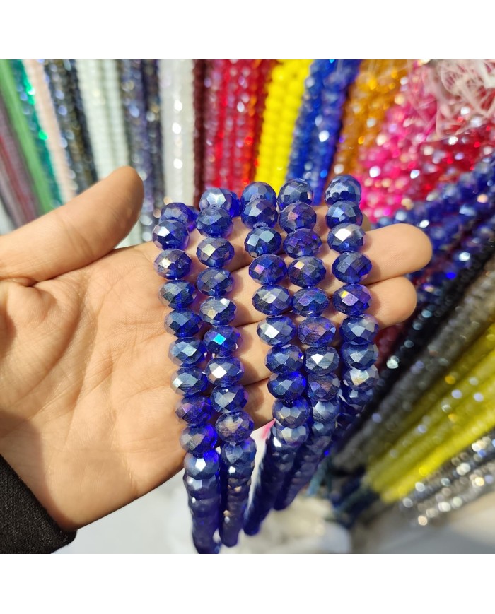 12mm İpe Dizili Kristal Boncuk Metalik Kaplama Lacivert - 1 Dizi