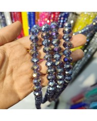12mm İpe Dizili Kristal Boncuk Metalik Kaplama Mavi - 1 Dizi