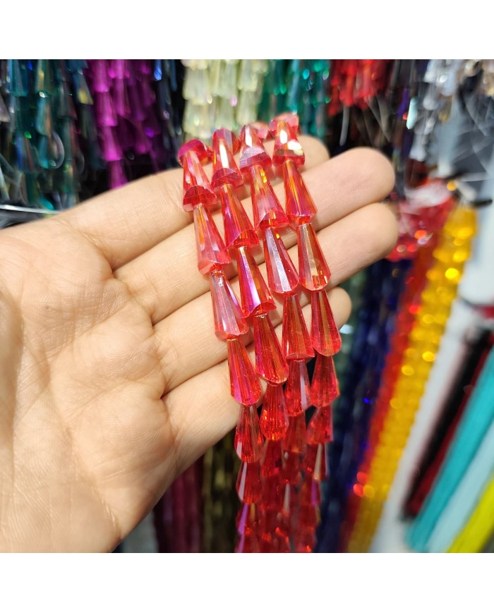 8x16mm İpe Dizili Deve Tabanı Huni Kristal Boncuk Şeffaf Kristal - 1 Dizi