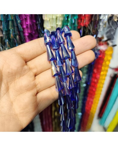 8x16mm İpe Dizili Deve Tabanı Huni Kristal Boncuk Şeffaf Kobalt Mavi - 1 Dizi