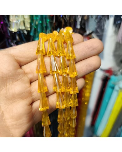 8x16mm İpe Dizili Deve Tabanı Huni Kristal Boncuk Şeffaf Sarı - 1 Dizi
