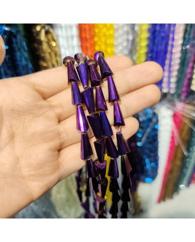 8x16mm İpe Dizili Deve Tabanı Huni Kristal Boncuk Metalik Kaplama Mor - 1 Dizi