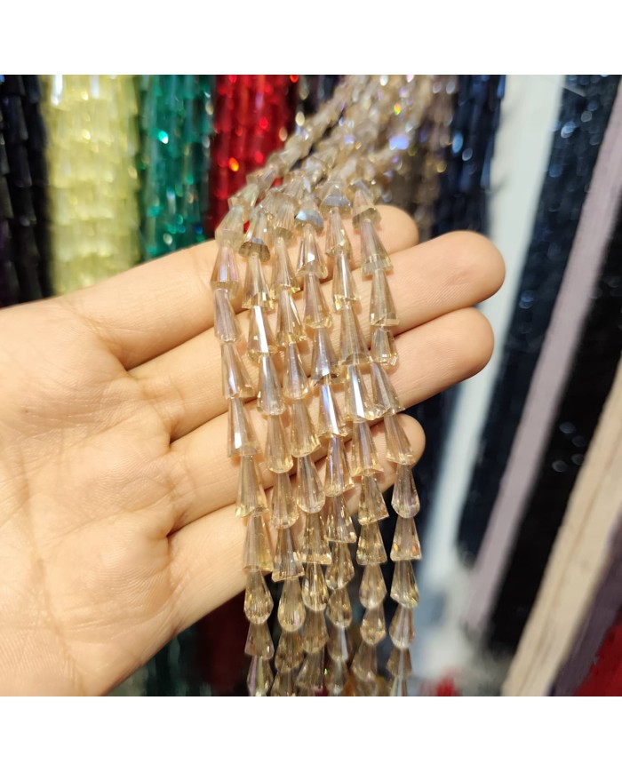 6x12mm İpe Dizili Deve Tabanı Huni Kristal Boncuk Şeffaf Vizon - 1 Dizi