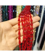 6x12mm İpe Dizili Deve Tabanı Huni Kristal Boncuk Şeffaf Kırmızı - 1 Dizi