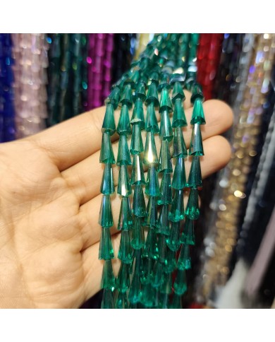 6x12mm İpe Dizili Deve Tabanı Huni Kristal Boncuk Şeffaf Yeşil - 1 Dizi