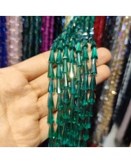 6x12mm İpe Dizili Deve Tabanı Huni Kristal Boncuk Şeffaf Yeşil - 1 Dizi