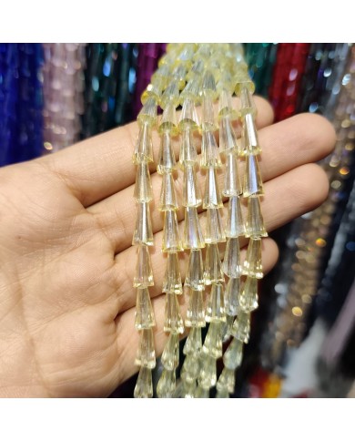 6x12mm İpe Dizili Deve Tabanı Huni Kristal Boncuk Şeffaf Şampanya Sarı - 1 Dizi