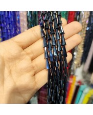 6x12mm İpe Dizili Deve Tabanı Huni Kristal Boncuk Metalik Kaplama Koyu Lacivert - 1 Dizi