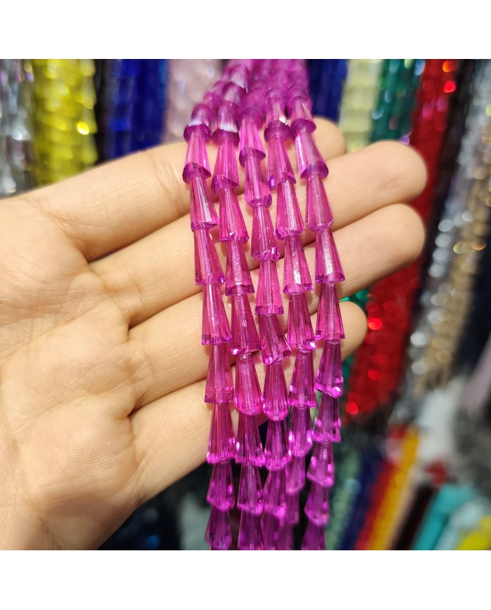 6x12mm İpe Dizili Deve Tabanı Huni Kristal Boncuk Fuşya - 1 Dizi