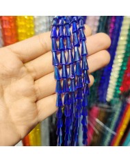 6x12mm İpe Dizili Deve Tabanı Huni Kristal Boncuk Şeffaf Koyu Mavi - 1 Dizi