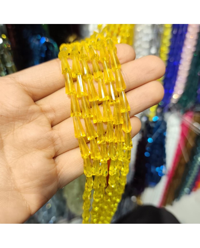 6x12mm İpe Dizili Deve Tabanı Huni Kristal Boncuk Şeffaf Koyu - 1 Dizi