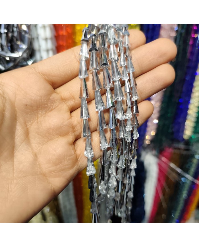 6x12mm İpe Dizili Deve Tabanı Huni Kristal Boncuk Metalik Kaplama Gri - 1 Dizi