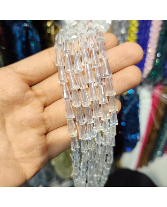6x12mm İpe Dizili Deve Tabanı Huni Kristal Boncuk Şeffaf - 1 Dizi
