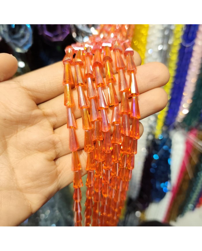 6x12mm İpe Dizili Deve Tabanı Huni Kristal Boncuk Şeffaf Turuncu - 1 Dizi