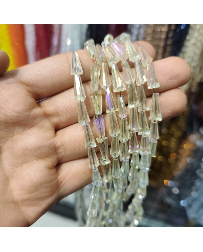 5x10mm İpe Dizili Deve Tabanı Huni Kristal Boncuk Şeffaf Şampanya - 1 Dizi