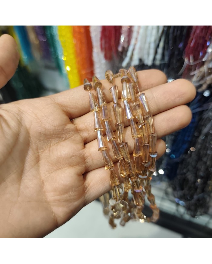 5x10mm İpe Dizili Deve Tabanı Huni Kristal Boncuk Şeffaf Kahverengi - 1 Dizi