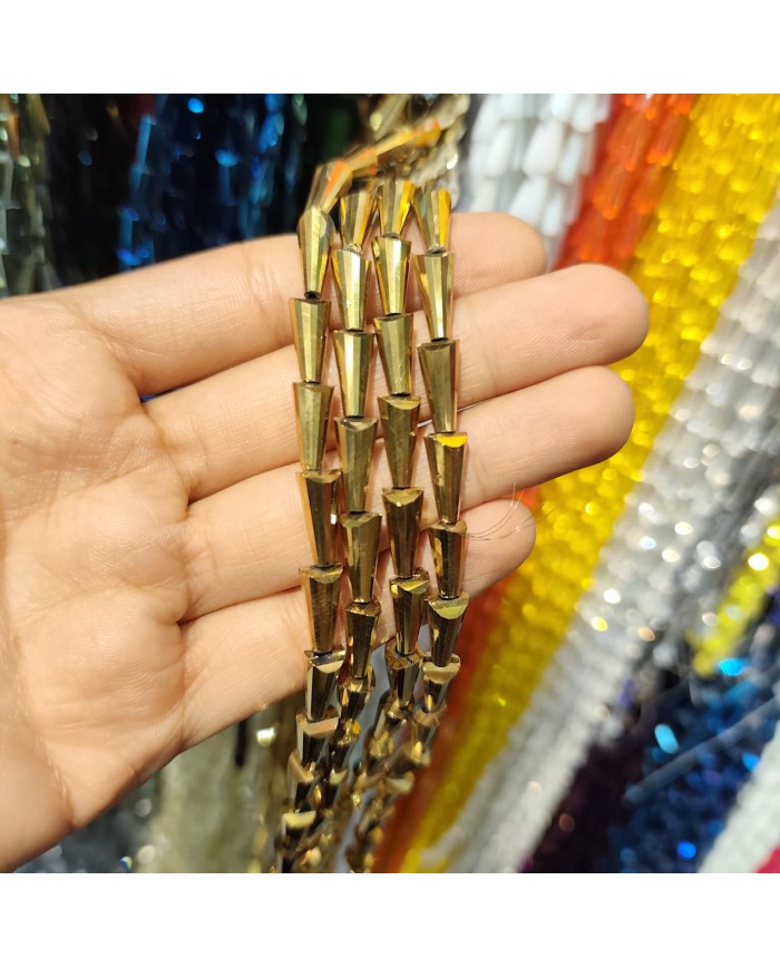 5x10mm İpe Dizili Deve Tabanı Huni Kristal Boncuk Metalik Kaplama Altın- 1 Dizi
