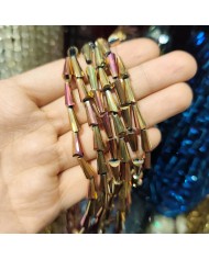 5x10mm İpe Dizili Deve Tabanı Huni Kristal Boncuk Metalik Mor Yeşil - 1 Dizi