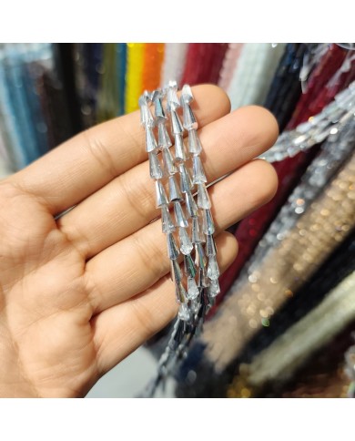 4x8mm İpe Dizili Deve Tabanı Huni Kristal Boncuk Metalik Kaplama Gri - 1 Dizi