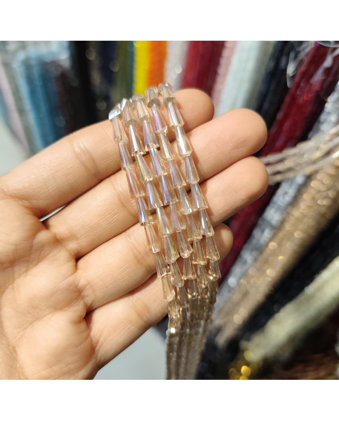 4x8mm İpe Dizili Deve Tabanı Huni Kristal Boncuk Şeffaf Vizon - 1 Dizi