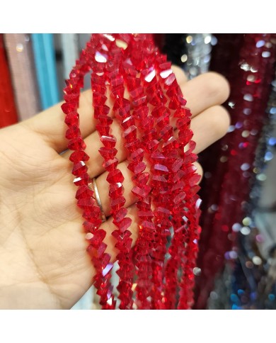 8mm İpe Dizili Üçgen Kristal Boncuk Şeffaf Kırmızı - 1 Dizi