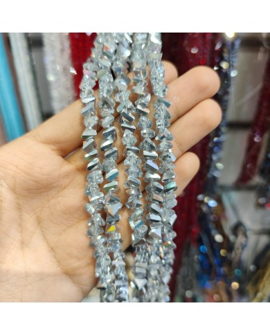 8mm İpe Dizili Üçgen Kristal Boncuk Metalik Kaplama Aynalı Gri - 1 Dizi