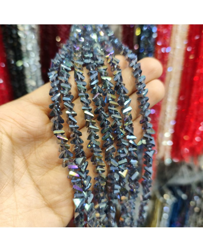 8mm İpe Dizili Üçgen Kristal Boncuk Metalik Kaplama Gri Mor - 1 Dizi