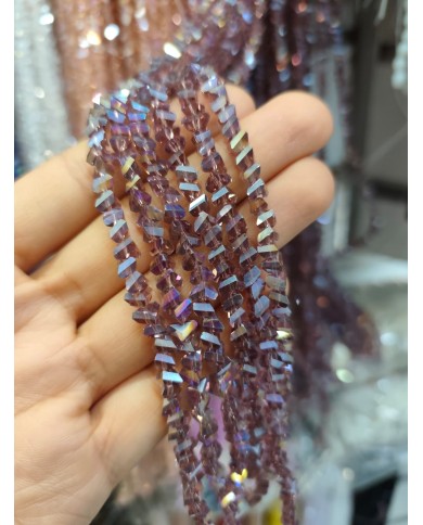 6mm İpe Dizili Üçgen Kristal Boncuk Metalik Kaplama Mor - 1 Dizi