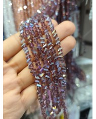 6mm İpe Dizili Üçgen Kristal Boncuk Metalik Kaplama Mor - 1 Dizi