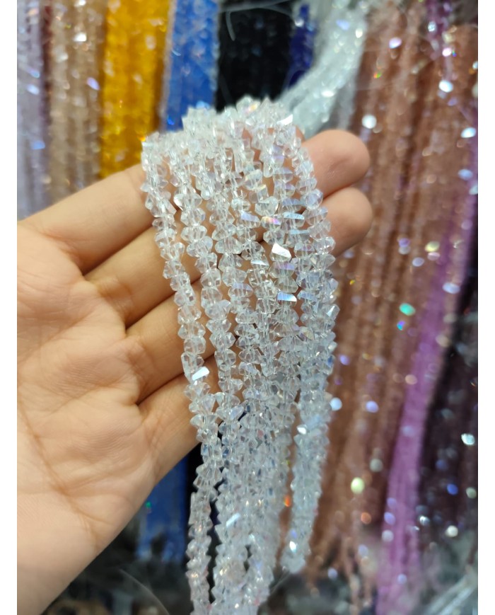 6mm İpe Dizili Üçgen Kristal Boncuk Şeffaf Janjanlı - 1 Dizi