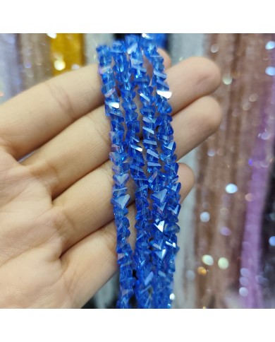 6mm İpe Dizili Üçgen Kristal Boncuk Şeffaf Lacivert - 1 Dizi
