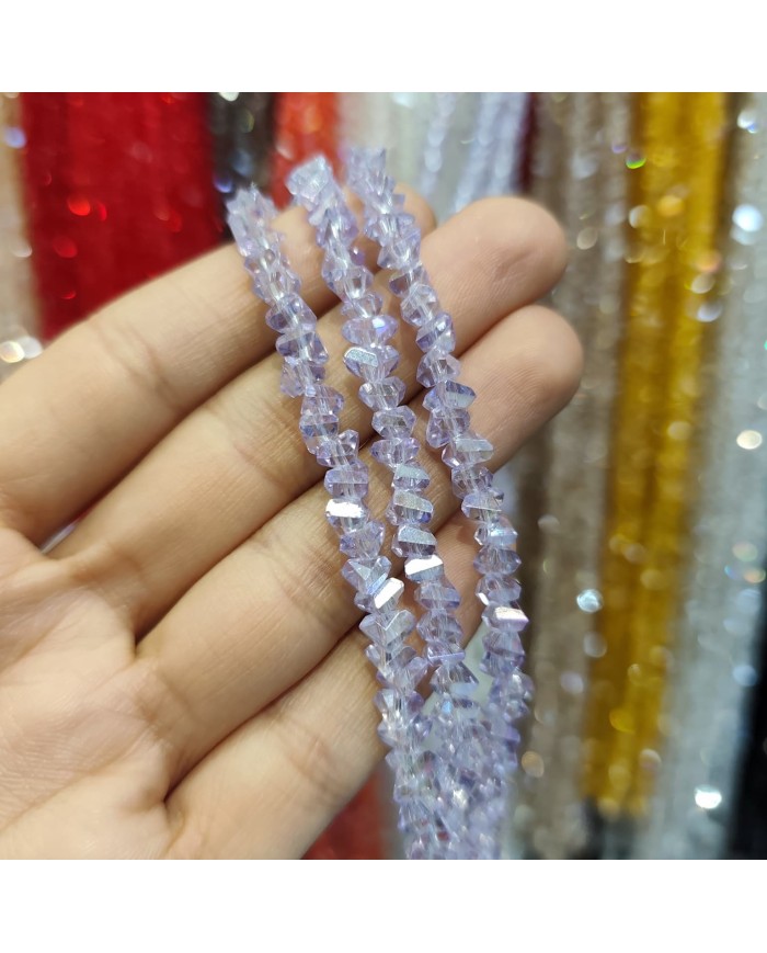 6mm İpe Dizili Üçgen Kristal Boncuk Şeffaf Lila - 1 Dizi