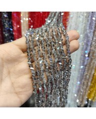 6mm İpe Dizili Üçgen Kristal Boncuk Şeffaf Açık Kahve - 1 Dizi