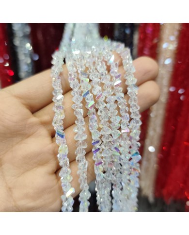 6mm İpe Dizili Üçgen Kristal Boncuk Şeffaf Janjanlı - 1 Dizi