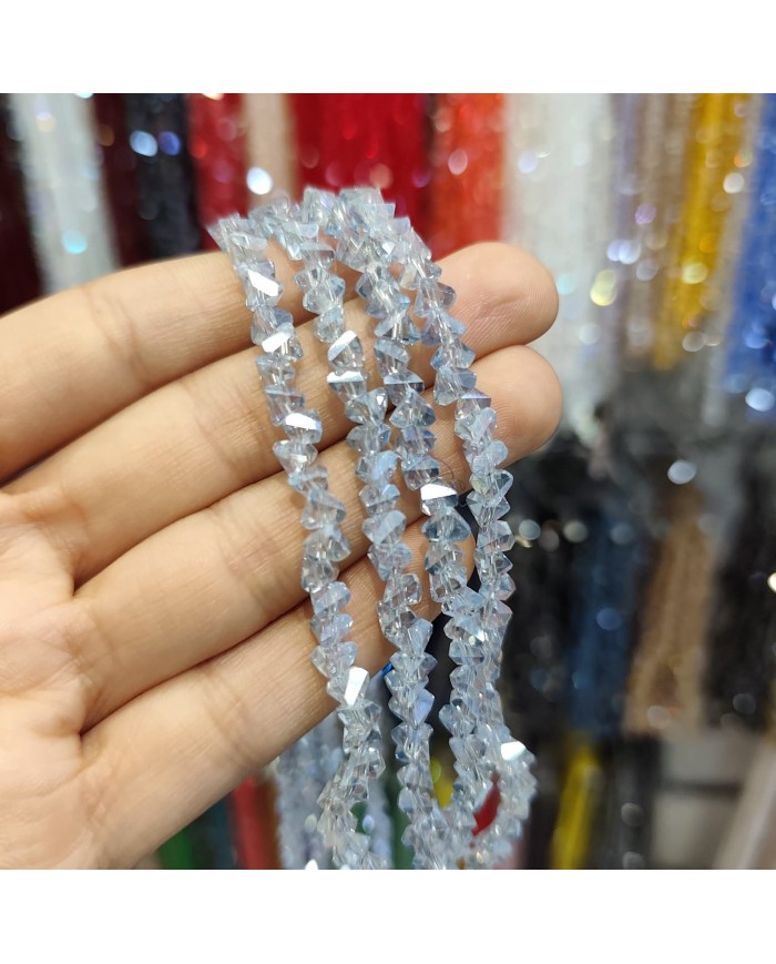 6mm İpe Dizili Üçgen Kristal Boncuk Metalik Kaplama Gri - 1 Dizi
