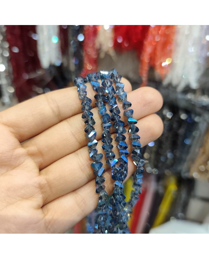 6mm İpe Dizili Üçgen Kristal Boncuk Metalik Kaplama Lacivert - 1 Dizi