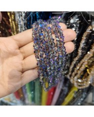 6mm İpe Dizili Üçgen Kristal Boncuk Metalik Kaplama Mor - 1 Dizi