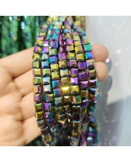 6mm İpe Dizili Küp Kristal Boncuk Metalik Kaplama Bukalemun - 1 Dizi