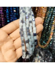 6mm İpe Dizili Küp Kristal Boncuk Metalik Kaplama Aynalı Beyaz Gri - 1 Dizi