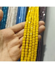 6mm İpe Dizili Küp Kristal Boncuk Mat Neon Sarı - 1 Dizi